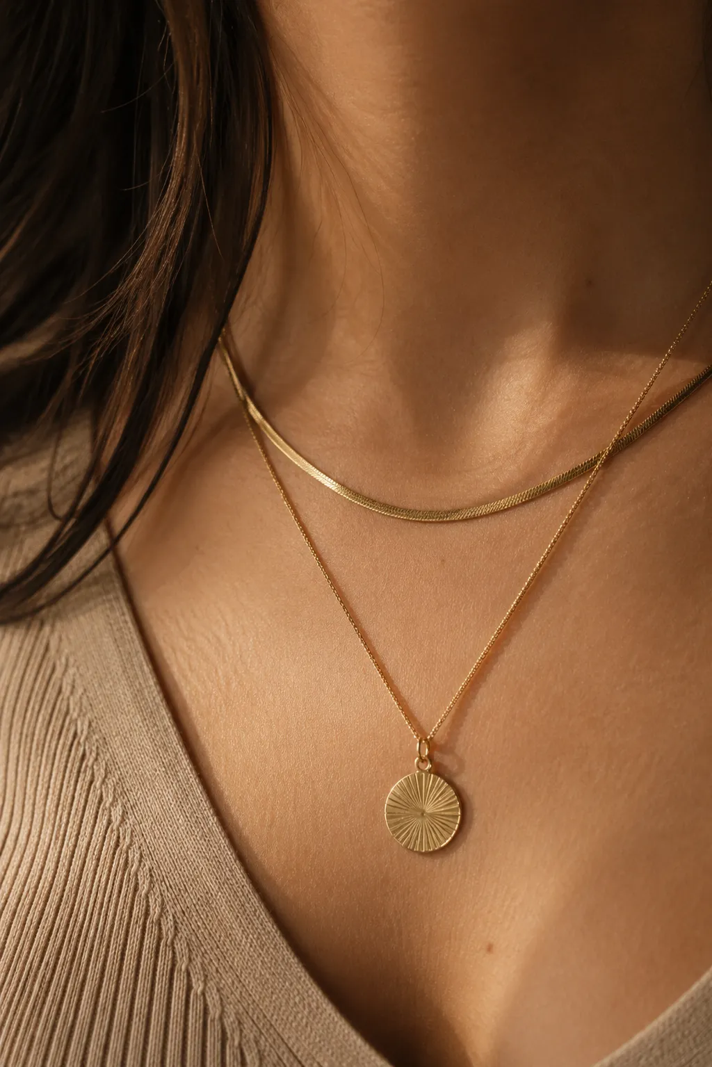 Layered gold, ribbed knit